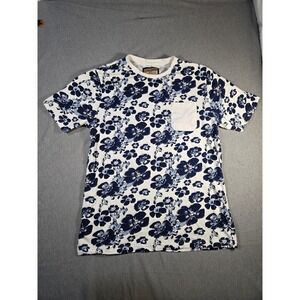 Hudson & Barrow Mens Large Floral Pocket T-Shirt Navy White Cotton RN 144487